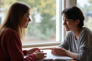 Un tuteur et un étudiant engagés dans une session d'apprentissage individuelle et personnalisée, soulignant l'avantage du tutorat privé.